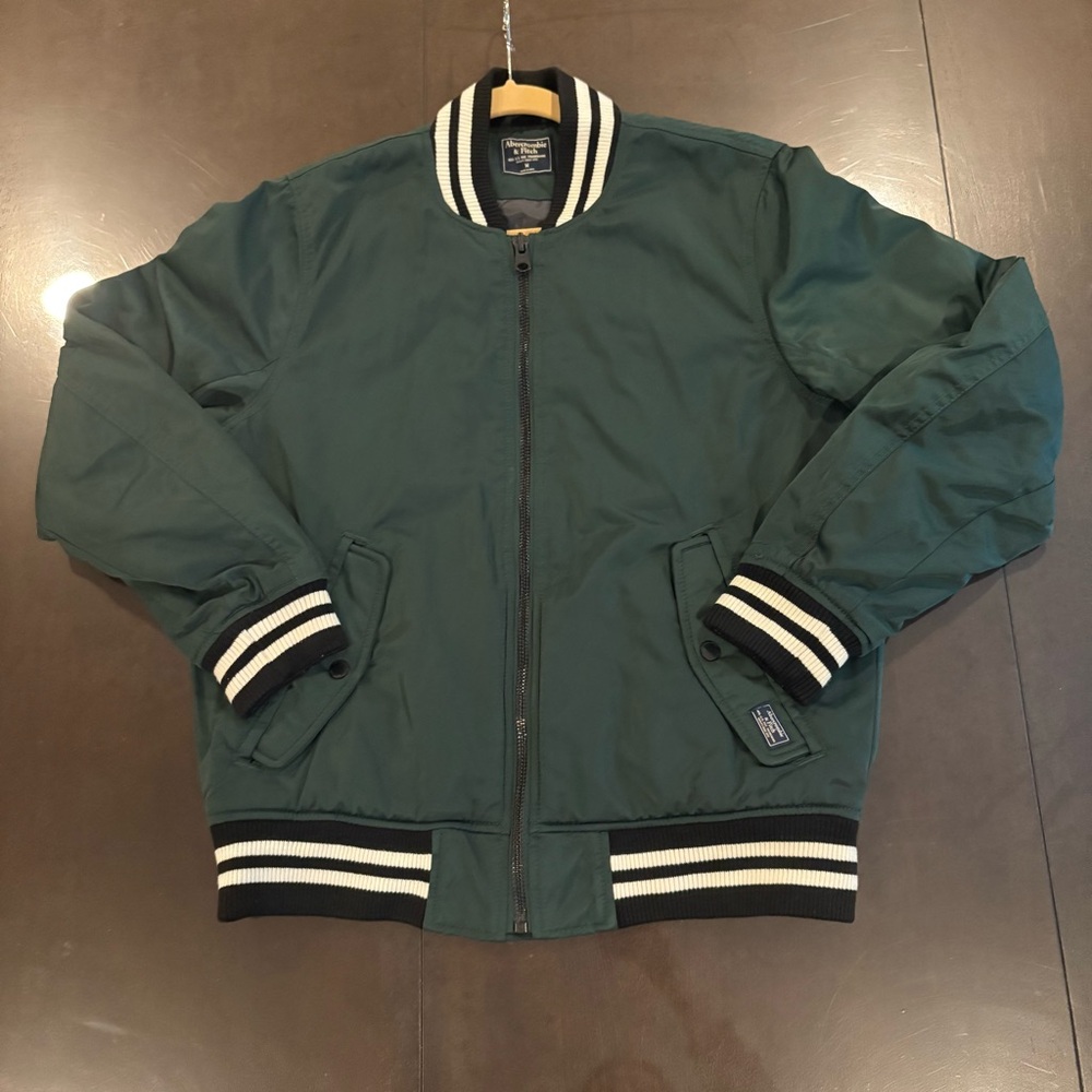 Abercrombie Fitch Jacket Men M Green Bomber Varsity Quilted Lined Full Zip Prepp